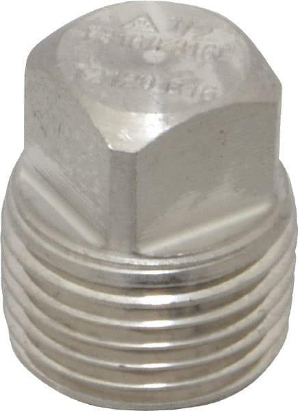 Merit Brass - 1/2" Grade 316/316L Stainless Steel Pipe Square Head Plug - MNPT End Connections, 3,000 psi - Benchmark Tooling