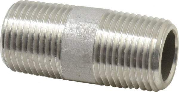 Merit Brass - Schedule 80, 3/8" Pipe x 1-1/2" Long, Grade 316/316L Stainless Steel Pipe Nipple - Seamless & Threaded - Benchmark Tooling