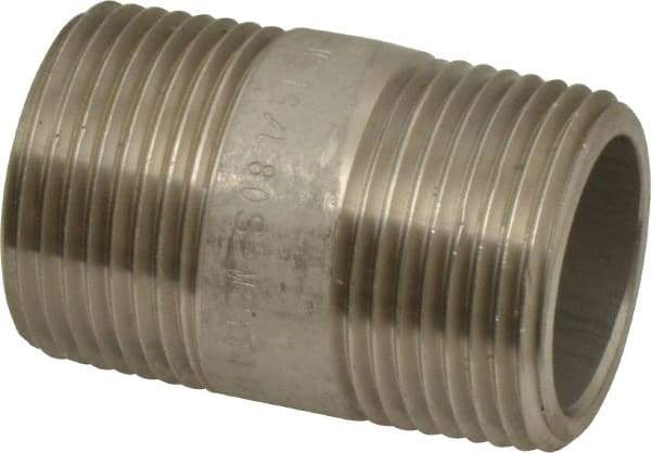 Merit Brass - Schedule 80, 1" Pipe x 2" Long, Grade 316/316L Stainless Steel Pipe Nipple - Seamless & Threaded - Benchmark Tooling