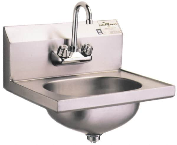 Eagle MHC - 13-1/2" Long x 9-3/4" Wide Inside, 1 Compartment, Grade 304 Stainless Steel Stainless Steel Hand Sink-Wall Mount - 20 Gauge, 18-7/8" Long x 14-3/4" Wide Outside, 6-3/4" Deep - Benchmark Tooling