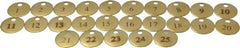 Value Collection - 1" High x 1" Long, 1 to 25, English Safety & Facility Numbered Tag - 1 Side, Brass - Benchmark Tooling