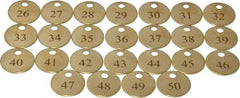 Value Collection - 1" High x 1" Long, 26 to 50, English Safety & Facility Numbered Tag - 1 Side, Brass - Benchmark Tooling