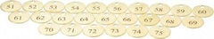Value Collection - 1" High x 1" Long, 51 to 75, English Safety & Facility Numbered Tag - 1 Side, Brass - Benchmark Tooling