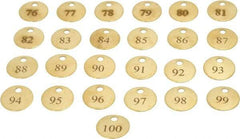 Value Collection - 1" High x 1" Long, 76 to 100, English Safety & Facility Numbered Tag - 1 Side, Brass - Benchmark Tooling