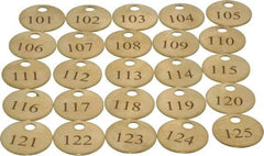 Value Collection - 1" High x 1" Long, 101 to 125, English Safety & Facility Numbered Tag - 1 Side, Brass - Benchmark Tooling
