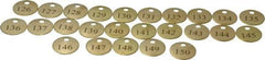Value Collection - 1" High x 1" Long, 126 to 150, English Safety & Facility Numbered Tag - 1 Side, Brass - Benchmark Tooling