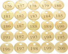 Value Collection - 1" High x 1" Long, 176 to 200, English Safety & Facility Numbered Tag - 1 Side, Brass - Benchmark Tooling