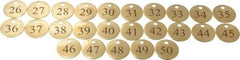 Value Collection - 1-1/4" High x 1-1/4" Long, 26 to 50, English Safety & Facility Numbered Tag - 1 Side, Brass - Benchmark Tooling