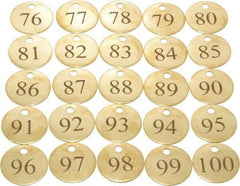 Value Collection - 1-1/4" High x 1-1/4" Long, 76 to 100, English Safety & Facility Numbered Tag - 1 Side, Brass - Benchmark Tooling