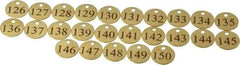 Value Collection - 1-1/4" High x 1-1/4" Long, 126 to 150, English Safety & Facility Numbered Tag - 1 Side, Brass - Benchmark Tooling