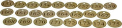 Value Collection - 1-1/4" High x 1-1/4" Long, 151 to 175, English Safety & Facility Numbered Tag - 1 Side, Brass - Benchmark Tooling