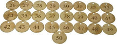 Value Collection - 1-1/2" High x 1-1/2" Long, 26 to 50, English Safety & Facility Numbered Tag - 1 Side, Brass - Benchmark Tooling