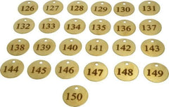 Value Collection - 1-1/2" High x 1-1/2" Long, 126 to 150, English Safety & Facility Numbered Tag - 1 Side, Brass - Benchmark Tooling