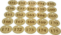 Value Collection - 1-1/2" High x 1-1/2" Long, 151 to 175, English Safety & Facility Numbered Tag - 1 Side, Brass - Benchmark Tooling