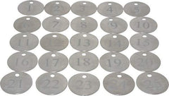 Value Collection - 1-1/4" High x 1-1/4" Long, 1 to 25, English Safety & Facility Numbered Tag - 1 Side, Aluminum - Benchmark Tooling