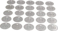 Value Collection - 1-1/4" High x 1-1/4" Long, 26 to 50, English Safety & Facility Numbered Tag - 1 Side, Aluminum - Benchmark Tooling