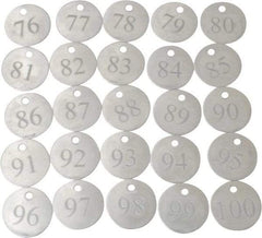Value Collection - 1-1/4" High x 1-1/4" Long, 76 to 100, English Safety & Facility Numbered Tag - 1 Side, Aluminum - Benchmark Tooling