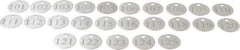 Value Collection - 1-1/4" High x 1-1/4" Long, 101 to 125, English Safety & Facility Numbered Tag - 1 Side, Aluminum - Benchmark Tooling