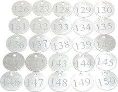 Value Collection - 1-1/4" High x 1-1/4" Long, 126 to 150, English Safety & Facility Numbered Tag - 1 Side, Aluminum - Benchmark Tooling