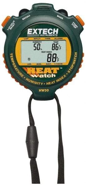 Extech - Digital Thermometer Stopwatch Clock - 8 Functions, 1/100 Sec Resolution, Green - Benchmark Tooling