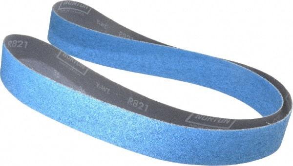 Norton - 2" Wide x 72" OAL, 36 Grit, Zirconia Alumina Abrasive Belt - Zirconia Alumina, Very Coarse, Coated, Y Weighted Cloth Backing, Dry, Series R821 - Benchmark Tooling