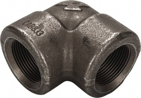 Made in USA - Size 1-1/4", Class 3,000, Forged Carbon Steel Black Pipe 90° Elbow - 925 psi, Threaded End Connection - Benchmark Tooling