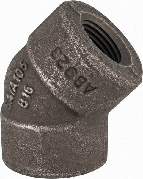 Made in USA - Size 1/2", Class 3,000, Forged Carbon Steel Black Pipe 45° Elbow - 925 psi, Threaded End Connection - Benchmark Tooling