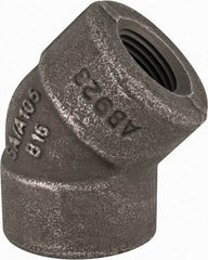 Made in USA - Size 1/2", Class 3,000, Forged Carbon Steel Black Pipe 45° Elbow - 925 psi, Threaded End Connection - Benchmark Tooling