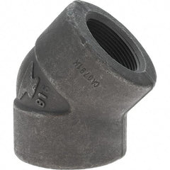 Made in USA - Size 1-1/2", Class 3,000, Forged Carbon Steel Black Pipe 45° Elbow - 925 psi, Threaded End Connection - Benchmark Tooling