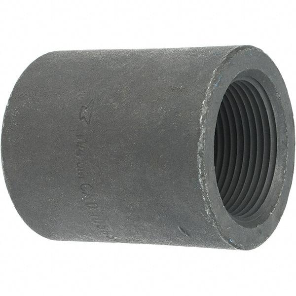 Made in USA - Size 1-1/4", Class 3,000, Forged Carbon Steel Black Pipe Coupling - 925 psi, Threaded End Connection - Benchmark Tooling