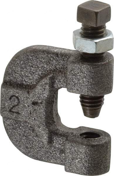 Made in USA - 3/4" Max Flange Thickness, 3/8" Rod C-Clamp with Locknut - 400 Lb Capacity, Ductile Iron - Benchmark Tooling