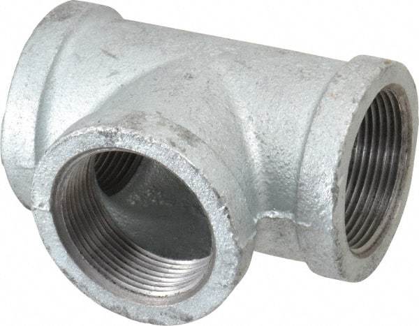 Made in USA - Class 150, 1-1/2" Galvanized Pipe Tee - Threaded, Malleable Iron - Benchmark Tooling