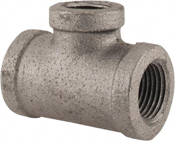 Made in USA - Size 1/2 x 1/2 x 3/8", Class 150, Malleable Iron Black Pipe Reducing Tee - 150 psi, Threaded End Connection - Benchmark Tooling