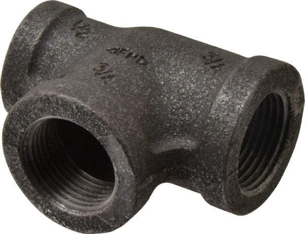 Made in USA - Size 3/4 x 1/2 x 3/4", Class 150, Malleable Iron Black Pipe Reducing Tee - 150 psi, Threaded End Connection - Benchmark Tooling