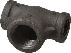 Made in USA - Size 1/2 x 1/2 x 3/4", Class 150, Malleable Iron Black Pipe Reducing Tee - 150 psi, Threaded End Connection - Benchmark Tooling