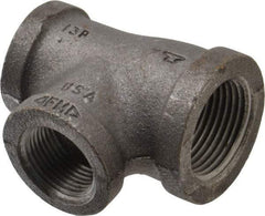 Made in USA - Size 1 x 3/4 x 3/4", Class 150, Malleable Iron Black Pipe Reducing Tee - 150 psi, Threaded End Connection - Benchmark Tooling