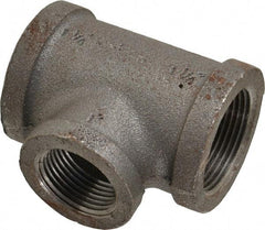 Made in USA - Size 1-1/4 x 1-1/4 x 1", Class 150, Malleable Iron Black Pipe Reducing Tee - 150 psi, Threaded End Connection - Benchmark Tooling