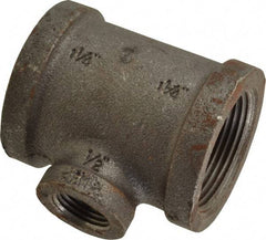 Made in USA - Size 1-1/4 x 1-1/4 x 1/2", Class 150, Malleable Iron Black Pipe Reducing Tee - 150 psi, Threaded End Connection - Benchmark Tooling