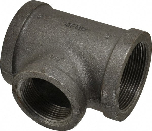 Black Tee: 2 x 2 x 1-1/2″, 150 psi, Threaded Malleable Iron, Black Finish, Class 150