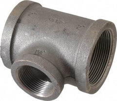 Made in USA - Size 2 x 2 x 1-1/4", Class 150, Malleable Iron Black Pipe Reducing Tee - 150 psi, Threaded End Connection - Benchmark Tooling