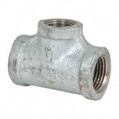 Made in USA - Class 150, 1/2 x 1/2 x 3/8" Galvanized Pipe Reducing Tee - Threaded, Malleable Iron - Benchmark Tooling