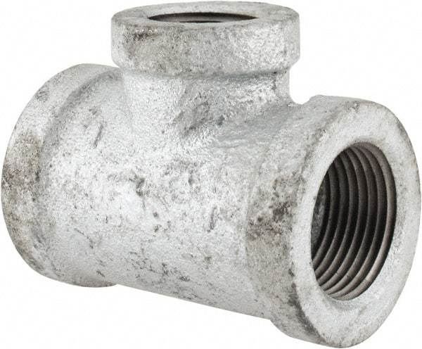 Made in USA - Class 150, 3/4 x 3/4 x 1/2" Galvanized Pipe Reducing Tee - Threaded, Malleable Iron - Benchmark Tooling