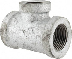 Made in USA - Class 150, 3/4 x 3/4 x 1/2" Galvanized Pipe Reducing Tee - Threaded, Malleable Iron - Benchmark Tooling