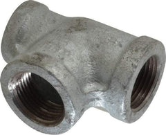 Made in USA - Class 150, 3/4 x 1/2 x 3/4" Galvanized Pipe Reducing Tee - Threaded, Malleable Iron - Benchmark Tooling