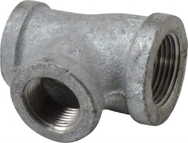 Made in USA - Class 150, 1 x 3/4 x 3/4" Galvanized Pipe Reducing Tee - Threaded, Malleable Iron - Benchmark Tooling