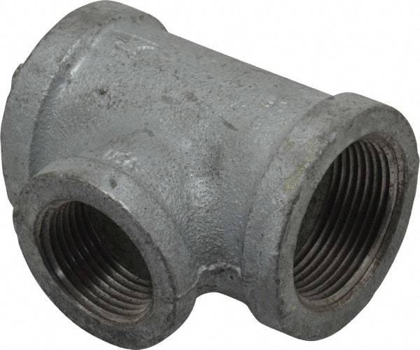 Made in USA - Class 150, 1-1/4 x 1-1/4 x 1" Galvanized Pipe Reducing Tee - Threaded, Malleable Iron - Benchmark Tooling