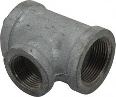 Made in USA - Class 150, 1-1/4 x 1-1/4 x 1" Galvanized Pipe Reducing Tee - Threaded, Malleable Iron - Benchmark Tooling