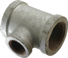 Made in USA - Class 150, 1-1/4 x 1-1/4 x 3/4" Galvanized Pipe Reducing Tee - Threaded, Malleable Iron - Benchmark Tooling