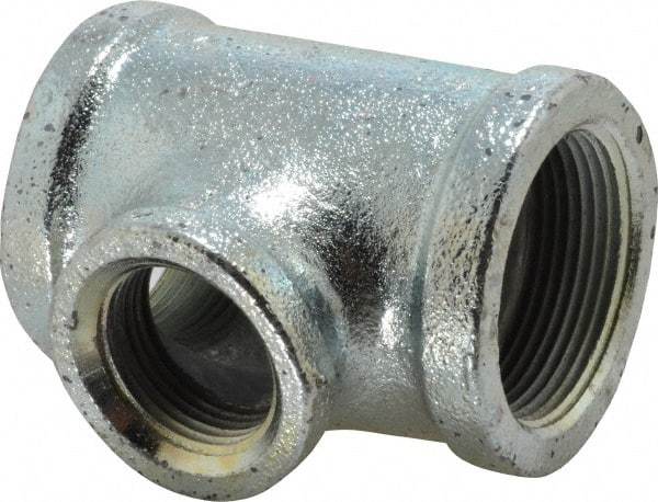 Made in USA - Class 150, 1-1/2 x 1-1/2 x 1" Galvanized Pipe Reducing Tee - Threaded, Malleable Iron - Benchmark Tooling