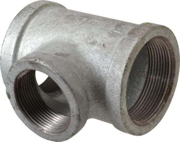 Made in USA - Class 150, 2 x 2 x 1-1/2" Galvanized Pipe Reducing Tee - Threaded, Malleable Iron - Benchmark Tooling